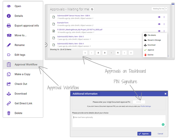 qmsWrapper document approval workflow with dashboard view and PIN e-signature (ERES)